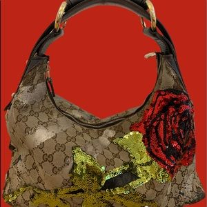 Gucci saddle bag ONE OF A KIND sequin rose/metallic paint. Tattered & worn(cool)
